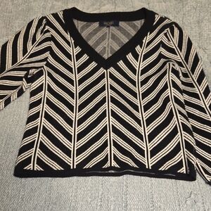 RACHEL Rachel Roy Chevron V-Neck Sweater in Black and White